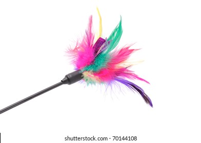 Feathered Pole Cat Toy On White Background