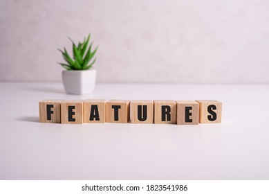 FEATURE word made with building blocks on white. - Shutterstock ID 1823541986