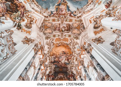 Feb 1, 2020 - Steingaden, Germany: Ceiling Fresco And Roro Style Sculpture Above The Altar Inside Pilgrimage Church Of Wies Wieskirche