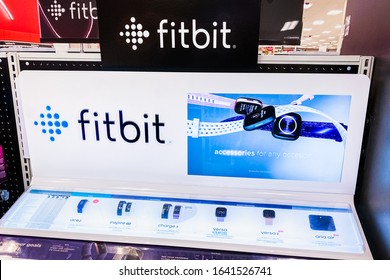 Feb 10, 2020 Sunnyvale / CA / USA - Fitbit Stand Displaying Several Fitbit Models; Fitbit, Inc. Is An American Company That Produces Wireless-enabled Wearable Technology Devices For Activity Tracking