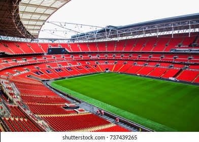 FEB 24, 2011 LONDON, UK : Red seat and interior of Wembley football stadium, London UK.