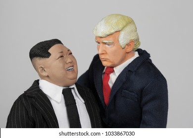 FEB 25 2018: Caricatures Of US President Donald Trump And North Korean Supreme Leader Kim Jong Un Grouped Together 