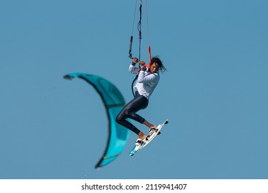 Feb 6th 2022, Dubai UAE, A Kitesurfer While Participating In The Free Style Competition Of Kite Surf Open In Kite Beach