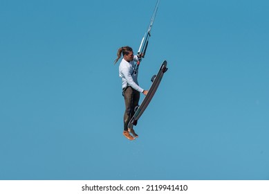 Feb 6th 2022, Dubai UAE, A Kitesurfer While Participating In The Free Style Competition Of Kite Surf Open In Kite Beach