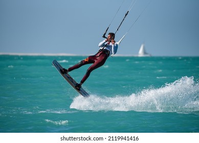 Feb 6th 2022, Dubai UAE, A Kitesurfer While Participating In The Free Style Competition Of Kite Surf Open In Kite Beach