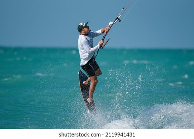 Feb 6th 2022, Dubai UAE, A Kitesurfer While Participating In The Free Style Competition Of Kite Surf Open In Kite Beach