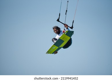 Feb 6th 2022, Dubai UAE, A Kitesurfer While Participating In The Free Style Competition Of Kite Surf Open In Kite Beach