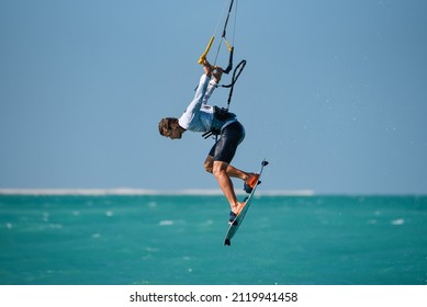 Feb 6th 2022, Dubai UAE, A Kitesurfer While Participating In The Free Style Competition Of Kite Surf Open In Kite Beach