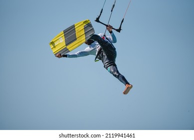 Feb 6th 2022, Dubai UAE, A Kitesurfer While Participating In The Free Style Competition Of Kite Surf Open In Kite Beach