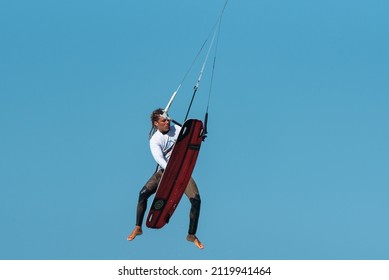 Feb 6th 2022, Dubai UAE, A Kitesurfer While Participating In The Free Style Competition Of Kite Surf Open In Kite Beach