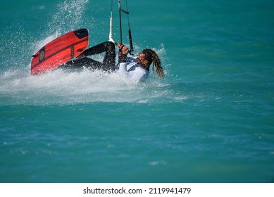 Feb 6th 2022, Dubai UAE, A Kitesurfer While Participating In The Free Style Competition Of Kite Surf Open In Kite Beach