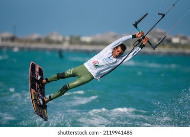 Feb 6th 2022, Dubai UAE, A Kitesurfer While Participating In The Free Style Competition Of Kite Surf Open In Kite Beach