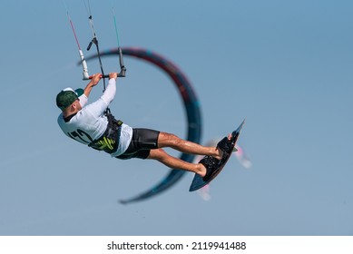 Feb 6th 2022, Dubai UAE, A Kitesurfer While Participating In The Free Style Competition Of Kite Surf Open In Kite Beach