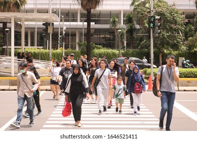 February 07, 2020, Jakarta, Indonesia: Some People Cross The Highway During The Day