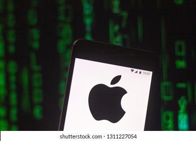 February 12, 2019, Brazil. Mobile device displaying the Apple logo. The US company markets the iPhone, Apple Watch, among others, in addition to the MacOS operating system.