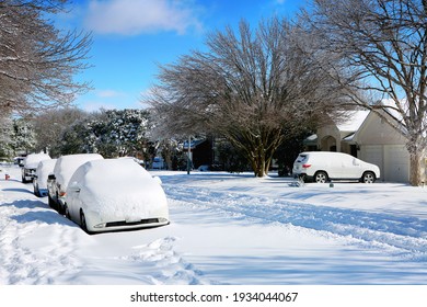 February 15, 2021, Austin, Texas.  Historic Arctic Blast, Winter Storm.  Neighborhood Street.