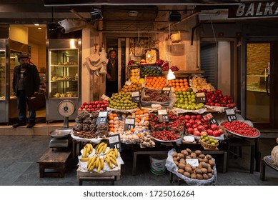 February 19, 2018: Street Fruit Greengrocer. Istanbul, Turkey