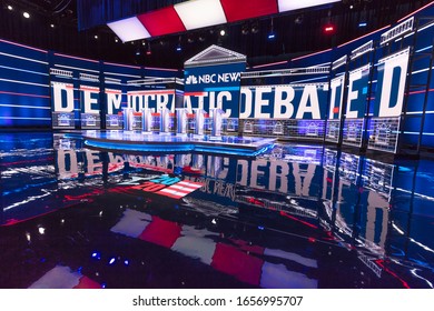 FEBRUARY 19, 2020, LAS VEGAS NEVADA, USA - Democratic Presidential Candidates Debate Stage Hosted By NBC Television In Paris Theater, Las Vegas