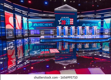 FEBRUARY 19, 2020, LAS VEGAS NEVADA, USA - Democratic Presidential Candidates Debate Stage Hosted By NBC Television In Paris Theater, Las Vegas