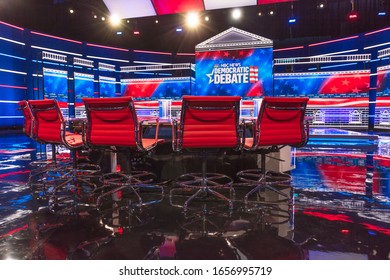 FEBRUARY 19, 2020, LAS VEGAS NEVADA, USA - Democratic Presidential Candidates Debate Stage Hosted By NBC Television In Paris Theater, Las Vegas