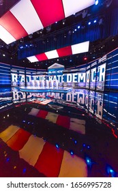 FEBRUARY 19, 2020, LAS VEGAS NEVADA, USA - Democratic Presidential Candidates Debate Stage Hosted By NBC Television In Paris Theater, Las Vegas