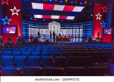 FEBRUARY 19, 2020, LAS VEGAS NEVADA, USA - Democratic Presidential Candidates Debate Stage Hosted By NBC Television In Paris Theater, Las Vegas