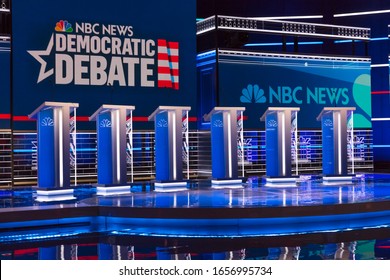 FEBRUARY 19, 2020, LAS VEGAS NEVADA, USA - Democratic Presidential Candidates Debate Stage Hosted By NBC Television In Paris Theater, Las Vegas