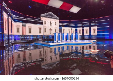 FEBRUARY 19, 2020, LAS VEGAS NEVADA, USA - Democratic Presidential Candidates Debate Stage Hosted By NBC Television In Paris Theater, Las Vegas