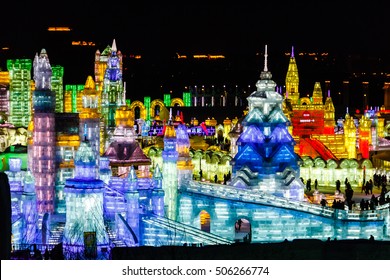 February 2013 - Harbin, China - Ice Buildings In The International Ice And Snow Festival