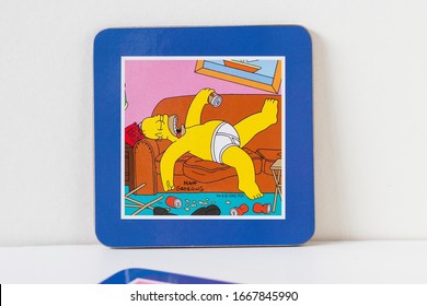 February 2020, Swansea,UK. 
Homer from the Simpsons Family on Coasters