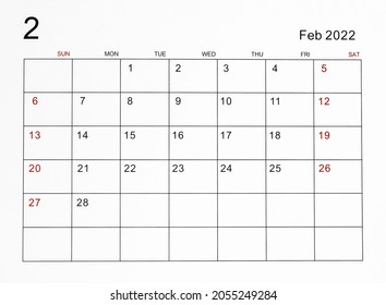 The February 2022 Calendar Template.