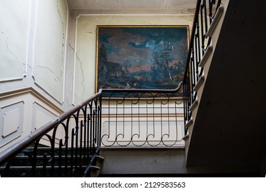 February 2022, internal staircase of an abandoned house, Urbex In northern Italy. Urban exploration