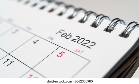 February 2022 year on desk calendar close up - Shutterstock ID 2062335980