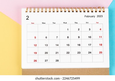 February 2023 Monthly desk calendar for 2023 year on beautiful background.