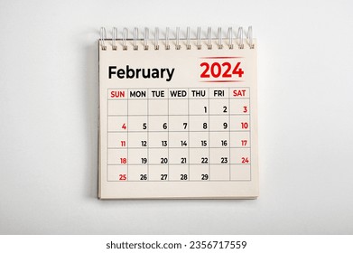 February 2024. Resolution, strategy, solution, goal, business and holidays. Date - month February 2024. Page of annual monthly calendar - February 2024