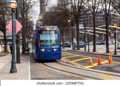 February 21, 2018. The Atlanta Streetcar Is Atlanta's Newest Transportation Option. Downtown Atlanta, Georgia, USA.