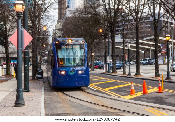 February 21,\
2018. The Atlanta Streetcar is Atlanta\'s newest transportation\
option. Downtown Atlanta, Georgia,\
USA.