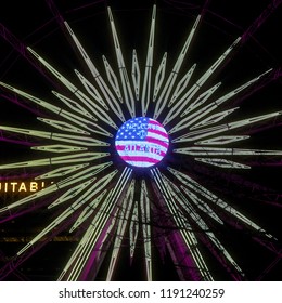 February 21, 2018. SkyView Ferris Wheel In Centennial Park At Night. Atlanta, Georgia, USA.