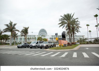 February 3, 2018: Orlando Florida: The enormous Orange County Convention Centre on International Drive in Orlando Florida