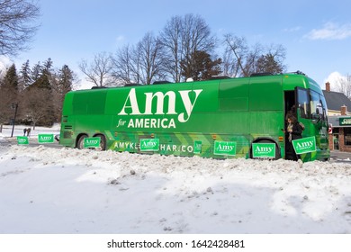 February 8, 2020, Durham, New Hampshire: Amy Klobuchar's Tour Bus Front Of Huddleston Ballroom Of The University Of New Hampshire Before The Durham's Rally.