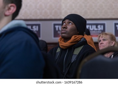 February 8, 2020, Somersworth, New Hampshire: Close Up Of An African American Voter During  Candidate Tulsi Gabbard Rally At The Vetrans Of Wars