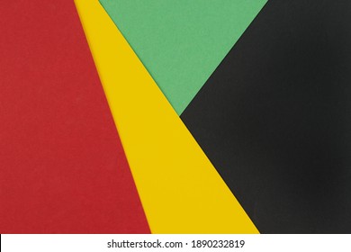 February Black History Month. Abstract Paper geometric black, red, yellow, green background. Copy space, place for your text. Top view. - Shutterstock ID 1890232819