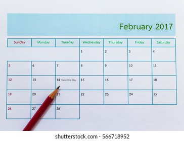 February Calendar 2017 With Pencils