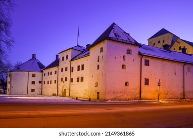 February evening at the entrance to the medieval castle of Abo. Turku, Finland