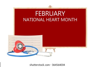 February National Heart Month Red board Stethoscope on Red Heart with Electrocardiograph isolated on white background - Powered by Shutterstock