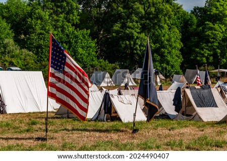 Federal Camp With Flags, Gettysburg 150th Reenactment, July 2013