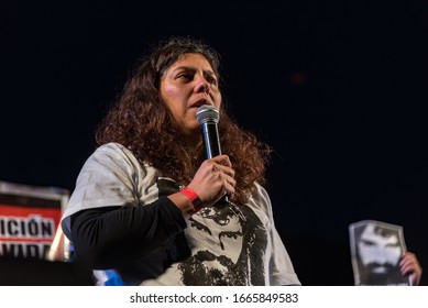 Federal Capital, Buenos Aires, Argentina - September 1, 2017: Andrea Antico, Wife Of Sergio Maldonado At Mobilization For Justice Of Forced Disappearance Followed By The Death Of Santiago Maldonado