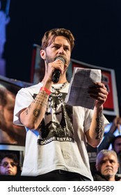 Federal Capital, Buenos Aires, Argentina - September 1, 2017: German Maldonado At Mobilization For Justice Of Forced Disappearance Followed By The Death Of Santiago Maldonado. His Brother