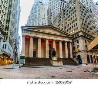 Federal Hall National Memorial on Wall Street in New York in the morning