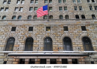 Federal Reserve Bank Of New York On A Snowy Day.